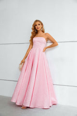 A-line Strapless Floor-length Sleeveless Open Back Modest Prom Dress