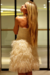 A-line Strapless Knee Length Tulle Feather Homecoming Dress