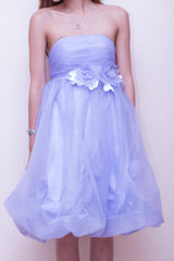A-line Strapless Knee Length Tulle Flower Homecoming Dress