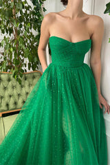 A-line Strapless Sweetheart Sequined Floor-length Sleeveless Open Back High Split Prom Dress