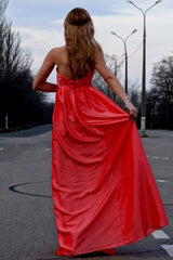 A-line Sweetheart Floor Length Charmuse Sleeveless Backless Prom Dress