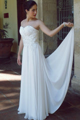 A-line Sweetheart Floor Length Chiffon Beaded Wedding Dress
