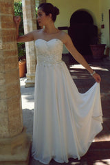 A-line Sweetheart Floor Length Chiffon Beaded Wedding Dress