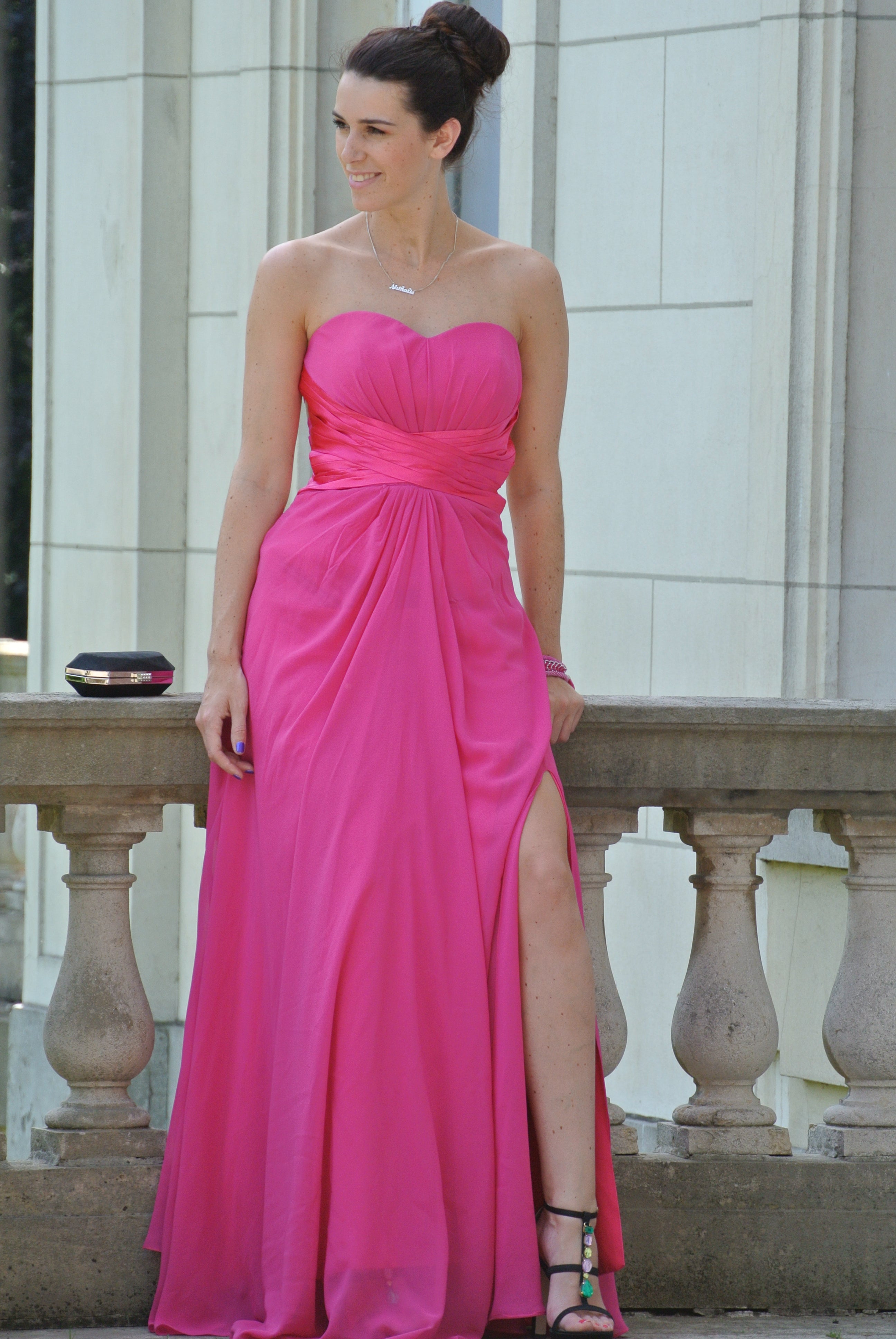 A-line Sweetheart Floor Length Chiffon Front Slit Backless Prom Dress