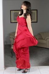 A-line Sweetheart Floor Length Chiffon Rhinestone Prom Dress