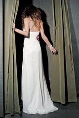 A-line Sweetheart Floor Length Chiffon Rhinestone Wedding Dress
