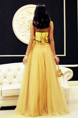 A-line Sweetheart Floor Length Tulle Paillette Prom Dress