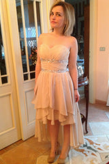 A-line Sweetheart Hi-low Length Chiffon Rhinestone Prom Dress