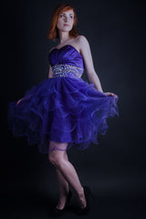 A-line Sweetheart Knee Length Tulle Beaded Backless Homecoming Dress