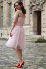 A-line Sweetheart Knee Length Tulle Sleeveless Prom Dress