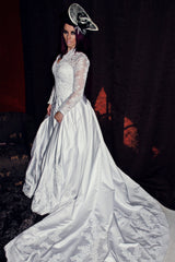 A-line V-neck Floor Length Chapel Charmuse Applique Bow Wedding Dress