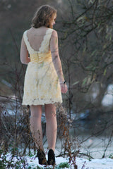 A-line V-neck Wide Strap Knee Length Organza Lace Rhinestone Prom Dress