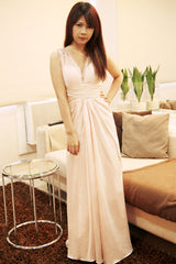 A-line Wide Strap V-neck Floor Length Chiffon Beaded Prom Dress