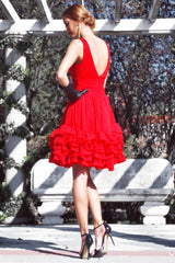 A-line Wide Strap V-neck Knee Length Chiffon Multi Layer Prom Dress