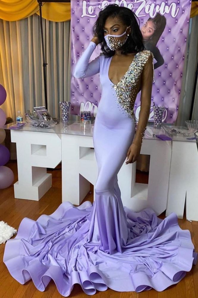 One Shoulder Slim Mermaid Prom Party GownsDeep V-neck Appliques Evening dress