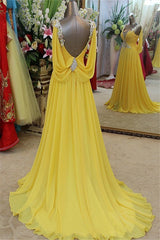 Affordable Yellow Spaghetti Strap Open Back Prom Dresses Sleeveless Applique Evening Dresses with Beads