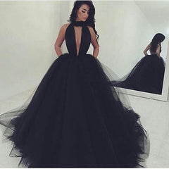 Amazing Black V-Neck Tulle Ball-Gown Prom Party Gowns