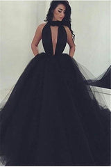 Amazing Black V-Neck Tulle Ball-Gown Prom Party Gowns