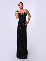 Amazing Celebrity Dresses Sheath Black Sequined Sweetheart Neck Evening Dress Inspired By Rosario Dawson At Oscar
