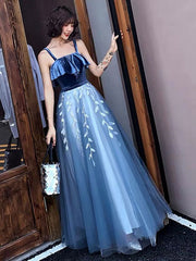 Amazing evening dress  Tulle A Line Straps Ankle Length Leaf Lace Formal Homecoming Party Dresses