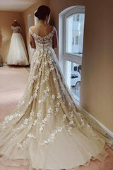 Amazing Long A-line Lace Wedding Dresses With Train