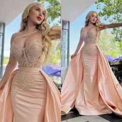 Amazing One Shoulder Mermaid Prom Dress Overskirt Long With Lace Beads