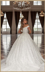 Amazing Princess Long White Off-the-Shoulder Glitter Long Wedding Dresses Online