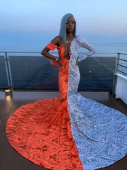 Amazing V-Neck Off-the-shoulder Long Sleeve Appliques Long Mermaid Prom Dress