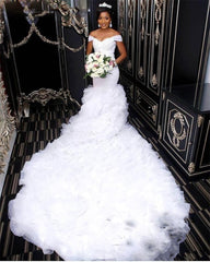 AmazingOff the Shoulder Lace Wedding Dress Mermaid Ruffless Bridal Gowns