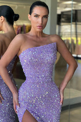 Asymmetrical Mermaid Off-the-shoulder Sequined Floor-length High Split Open Back Prom Dress