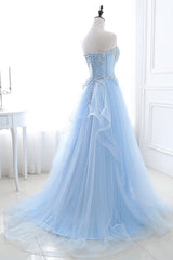 Light Blue Beaded Long Prom Dress