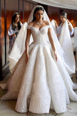 Ball Gown Off-the-shoulder Floor Length Applique Wedding Dress