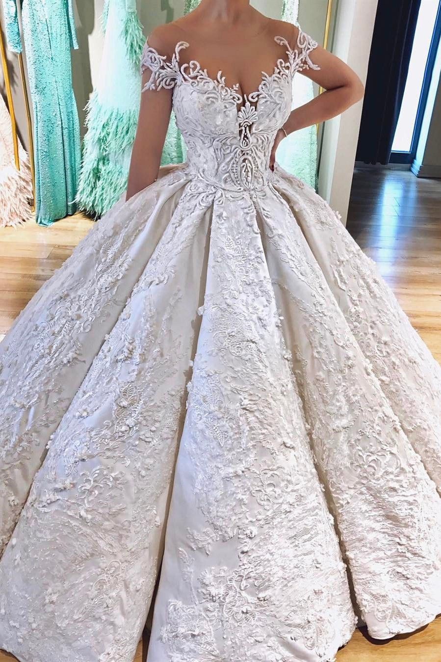 Ball Gown Off-the-shoulder Floor Length Charmeuse Applique Wedding Dress
