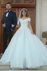 Ball Gown Off-the-shoulder Floor Length Tulle Lace Applique Wedding Dress