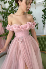 Ball Gown Strapless High Split Sequined Flower Floor-length Vintage Prom Dress