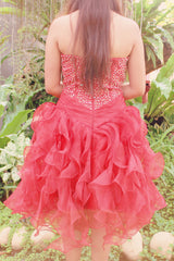 Ball Gown Sweetheart Knee Length Organza Beaded Prom Dress