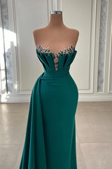 Beautiful Dark Green Long Prom Dress Evening Gowns Strapless Mermaid