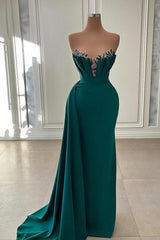 Beautiful Dark Green Long Prom Dress Evening Gowns Strapless Mermaid