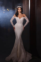 Extravagant Lace Mermaid Wedding Gowns with Sleeves Off-the-shoulder