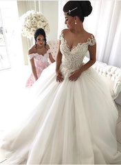 Beads Lace Royal Wedding Dresses Princess Ball Gown Sheer Tulle Modern Bridal Gowns