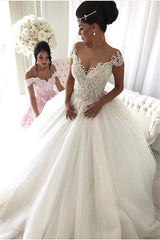 Beads Lace Royal Wedding Dresses Princess Ball Gown Sheer Tulle Modern Bridal Gowns