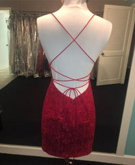 Bodycon Spaghetti Straps Sleeveless Homecoming Dress Lace Short Mini Tight Cocktail Dress