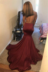 Burgundy Long Sleevess Open Back See-Through Appliques Mermaid Prom Dresses