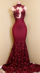 Burgundy mermaid prom dress, long evening gowns