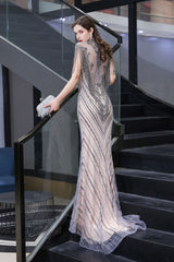 Cap sleeves High neck Sparkle Beads Long Prom Dresses On Sale
