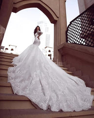 Cap sleeves Mermaid Long Train White Wedding Dresses Online