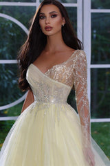 Charming A-line Long Sleeves Prom Dress With Beads Sequins