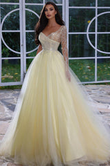 Charming A-line Long Sleeves Prom Dress With Beads Sequins