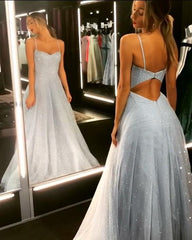 Charming Backless Dress Tulle Floor Length Prom Dresses Long Evening Gowns