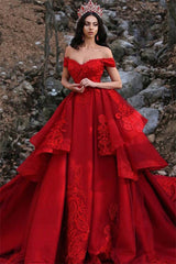 Charming Ball Gown Appliques Off-the-Shoulder Sleeveless Prom Party Gowns